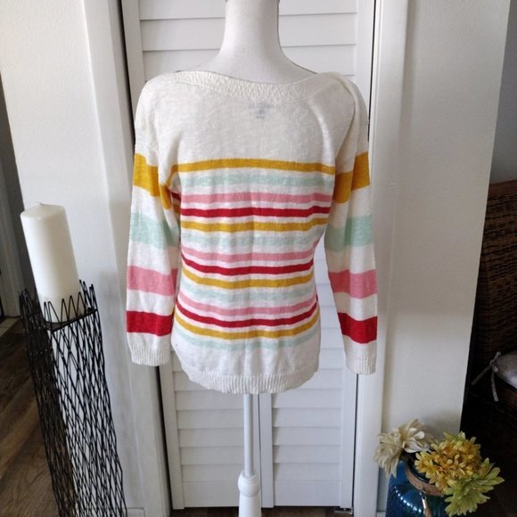 Talbots Slub Boatneck Pullover Striped sweater beach‎ colors Sz. MP - Picture 5 of 8